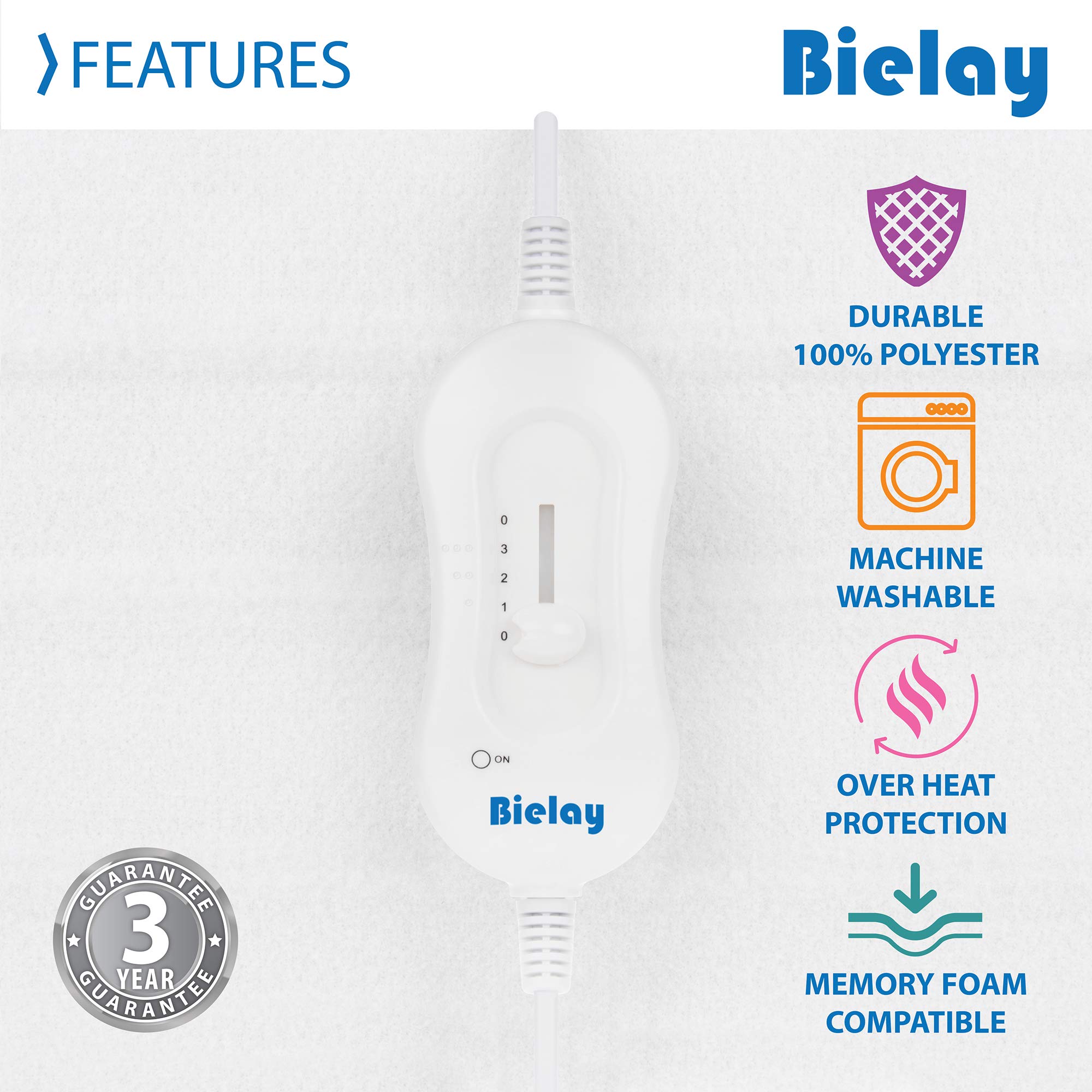 Bielay, Warmness, Electric Blanket Double, White: Amazon.co.uk: Home u0026  Kitchen