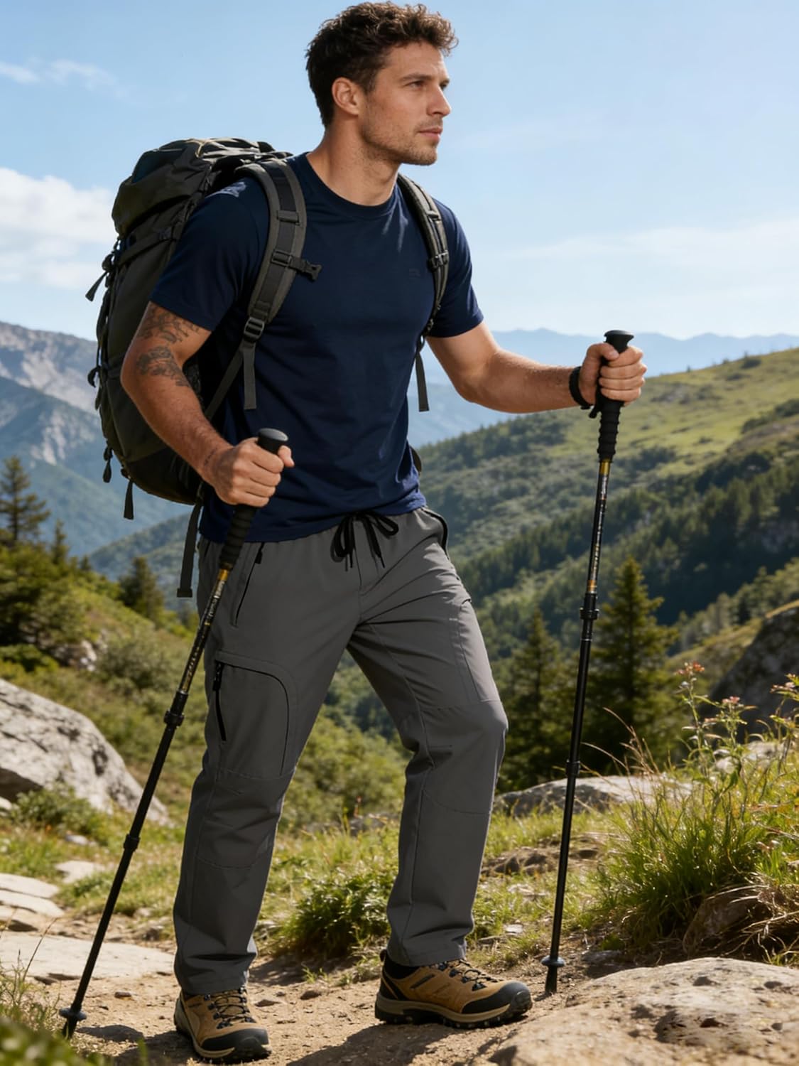 Mens Hiking Pants Waterproof Lightweight Quick Dry Cargo Pants UPF 50+ Drawstring Cuff Work Casual Athletic Outdoor