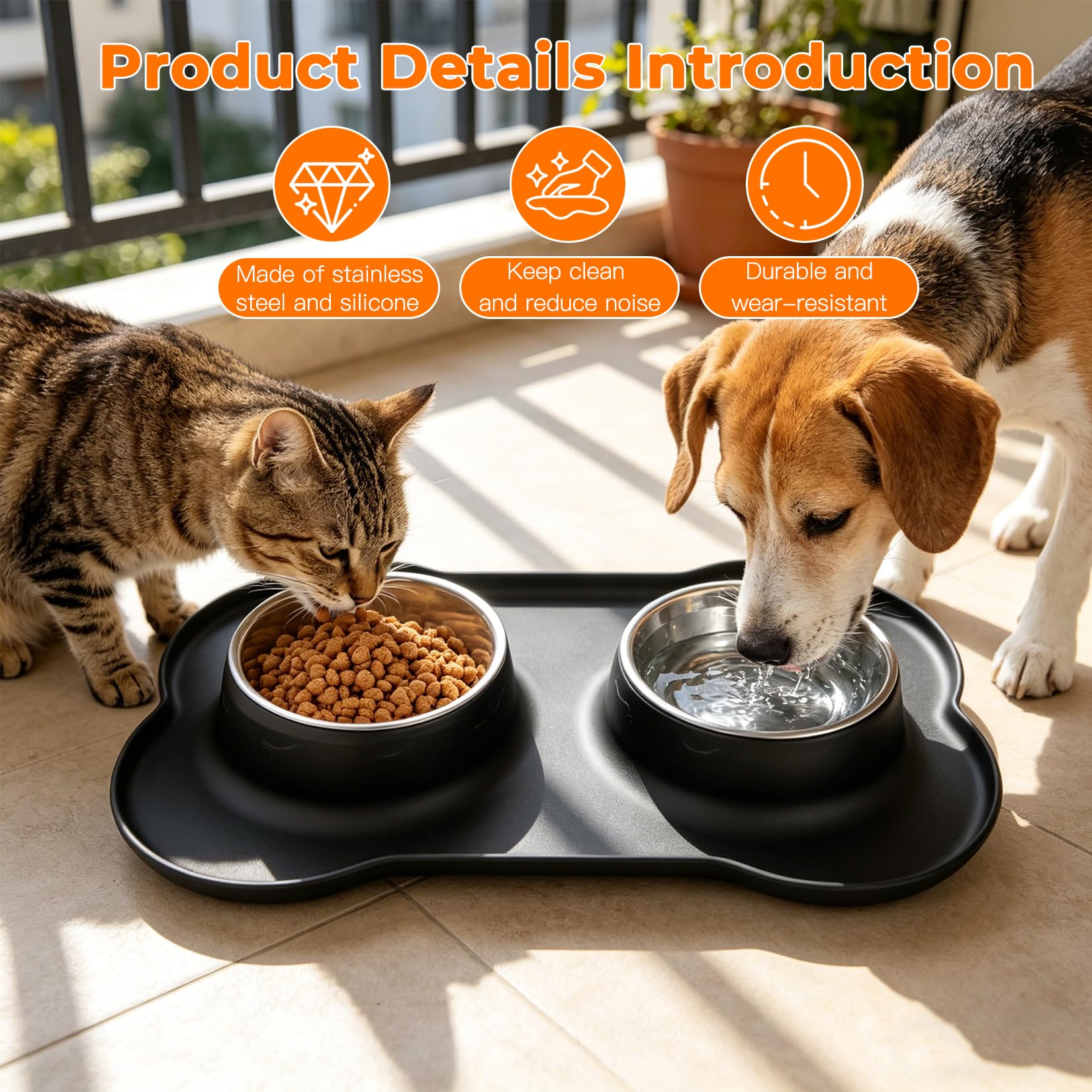2 PcsComedero Perro Pequeño, Comedero Gatos, Comedero y Bebedero Perros Antigoteo, Comederos Bebedero para Gatos Perros Mascotas de Acero Inox, con Base de Silicona Antideslizante (S 36 x 21 cm)