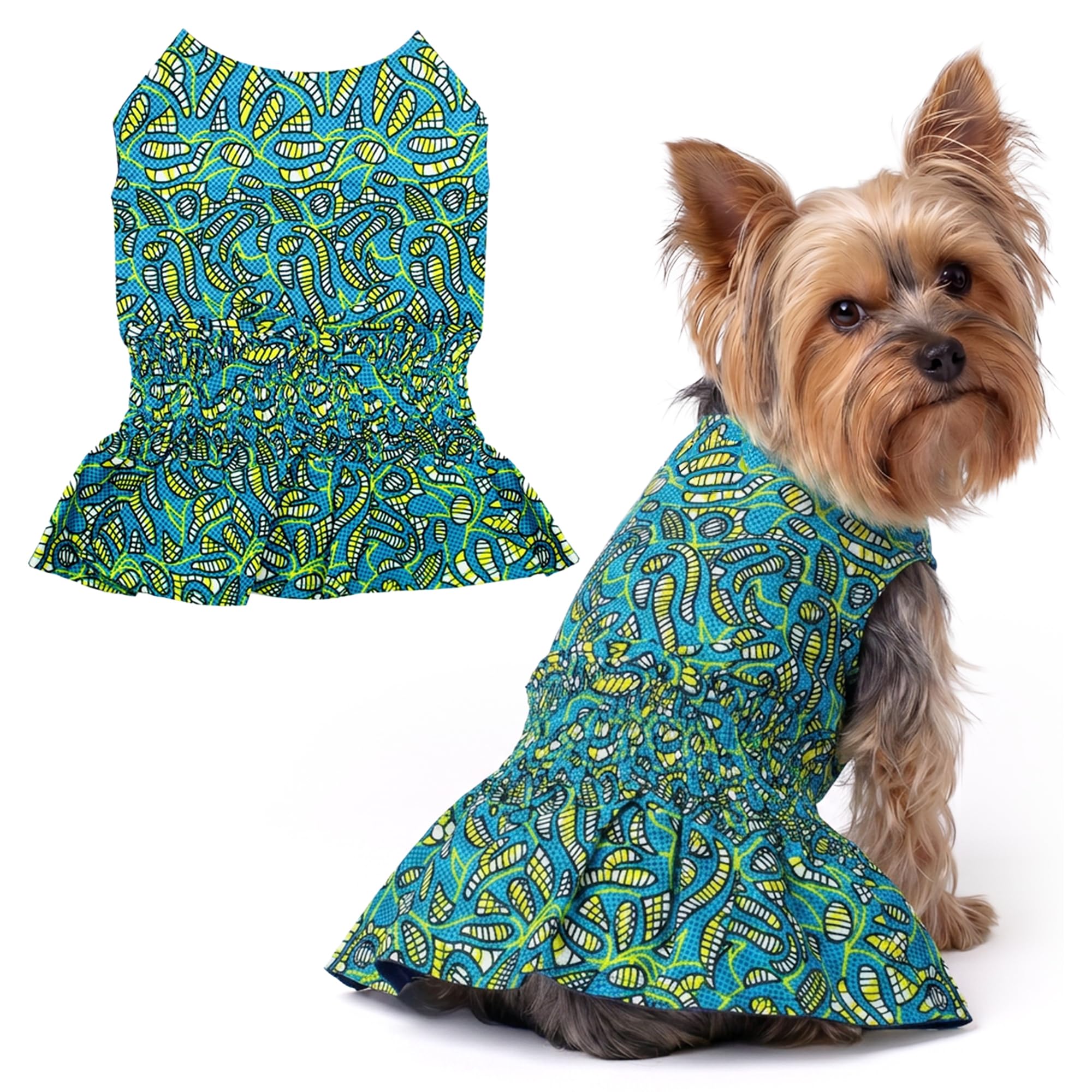 Parisian Pet Tribal Dog Dress - Summer Clothes for Small Dogs Girl - Ruched Waist Pet Dress - Stylish Printed Beach Dog Outfit - Lightweight Puppy Clothes - Sleeveless Dresses for Dogs — image 1