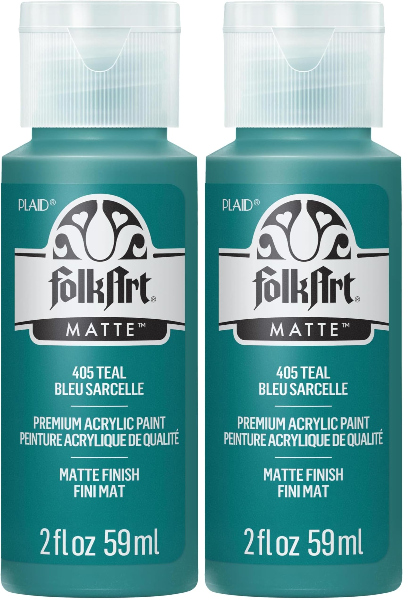 FolkArt Acrylic Paint in Assorted Colors (2 oz), 405, Teal (Pack of 2)