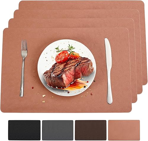 Miniatura 15 de Juego de 6 manteles individuales de vinilo resistentes al calor, fáciles de limpiar, antideslizantes para mesa de comedor. Manteles de PU lavables,