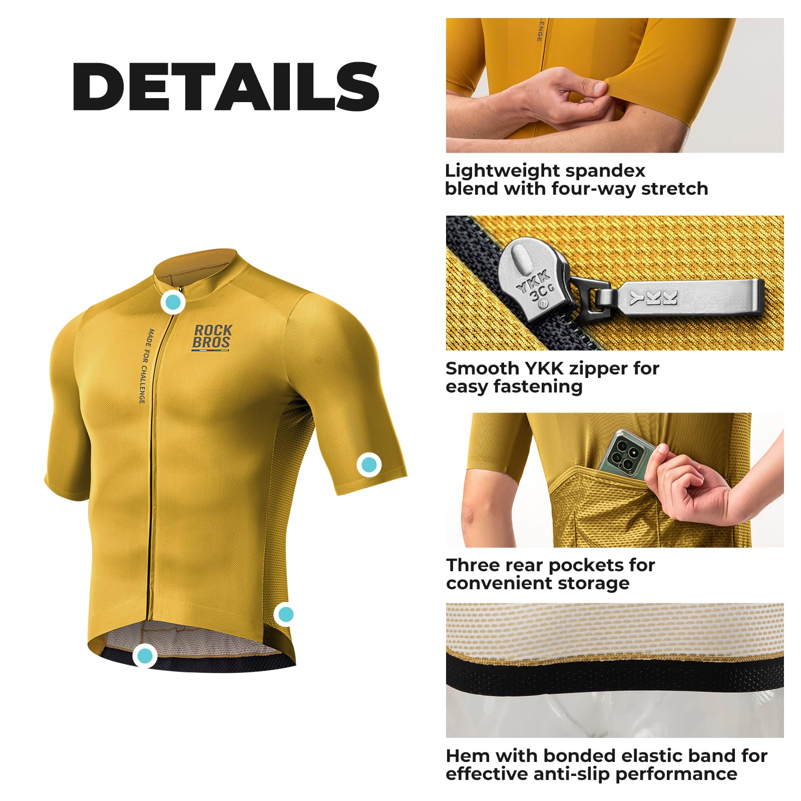 ROCKBROS Road to Sky Herren Radtrikot Kurzarm Schnelltrocknend Atmungsaktiv | Fahrradtrikot für Männer mit Taschen Reißverschluss, Fahrradbekleidung für MTB Rennrad Fitness Laufen