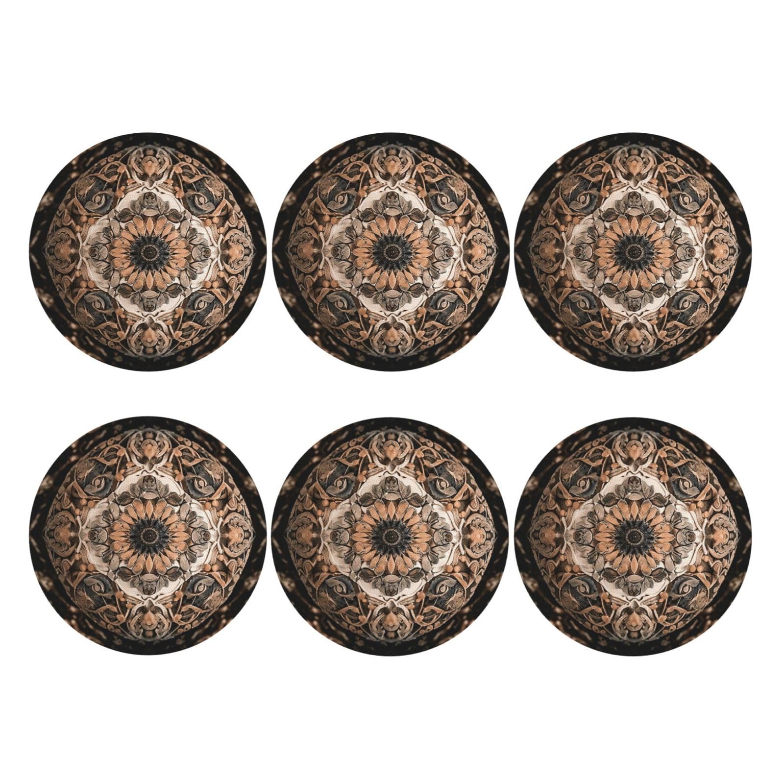 6pcs Leather Coasters for Drinks, Old Ornament Drink Coasters for Tabletop Protection, 4" Cup Coasters for Coffee Table Decor, Non-Slip Drinking Cup Mat for Hot Or Cold Drink