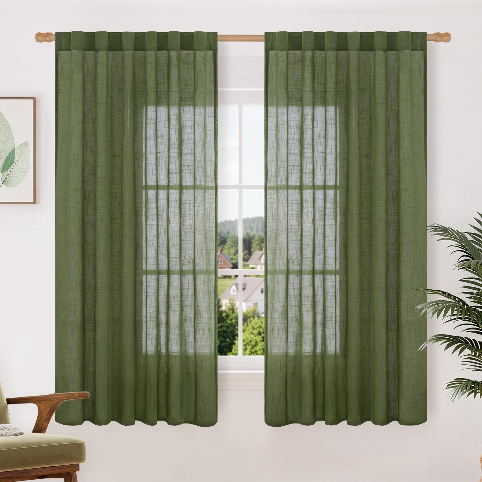 LAMIT Natural Linen Semi Sheer Curtains 84 Inches Long 2 Panels, Living Room Linen Textured Light Filtering Drapes Back Tab and Rod Pocket Neutral Window Panels for Bedroom/Sliding Door, 52 x 84 Inch — view 33