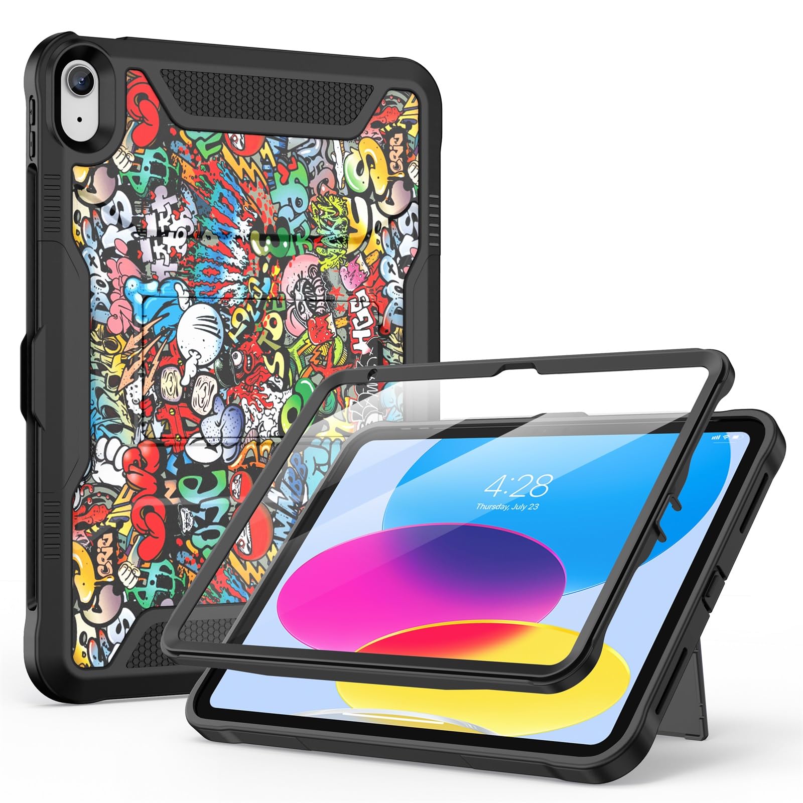 Soke Case for iPad 10th Generation 10.9-inch 2022, with Built-in Screen Protector and Kickstand, Rugged Full Body Protective Cover for New Apple iPad 10.9 Inch - Graffiti