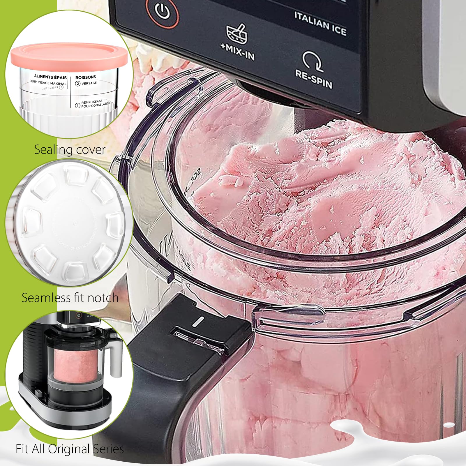 Récipients De Remplacement Pour Machine à Glace Creami - Lot De 4 Pots Avec Couvercles Colorés - Réutilisables Et Lavables Au Lave-vaisselle