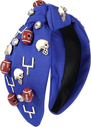 Miniatura 8 de Diadema de fútbol para mujer, accesorios de futbol para mamá, diamantes de imitación de cristal, con nudo superior, negro, blanco, rojo, morado,