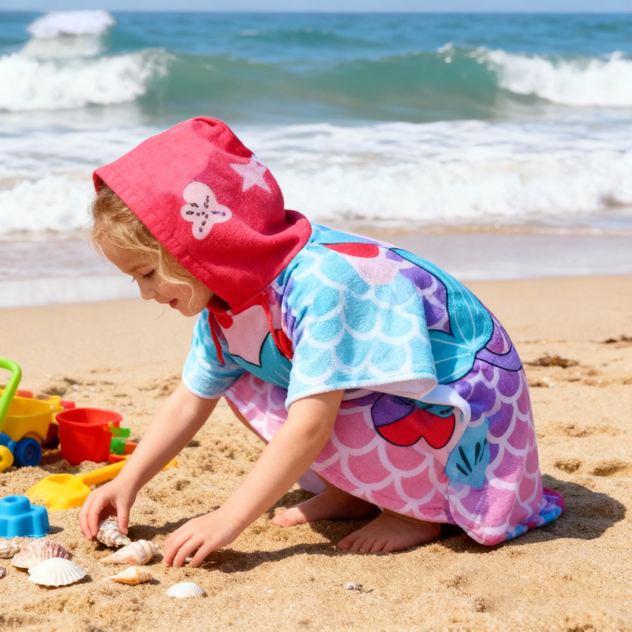 Toalla de playa con capucha para niñas de 2 a 4 años, toalla de baño con capucha, toalla de piscina de microfibra absorbente, toalla de poncho de 24 x 24 pulgadas