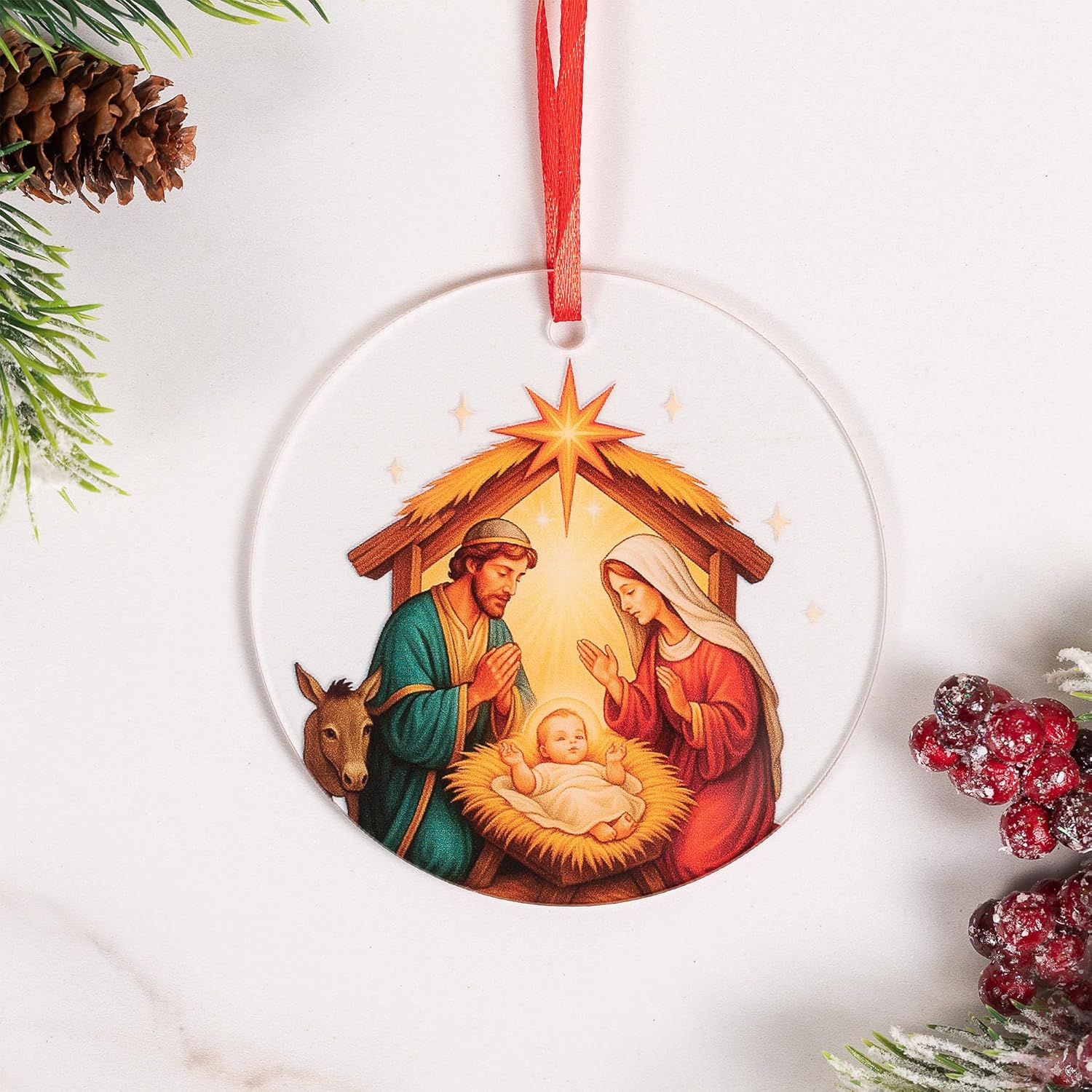 Holy Family Praying Acrylic Ornament - Catholic & Christian Christmas Decor - Nativity Religious Decorative Hanging Ornaments for Tree - Image 2