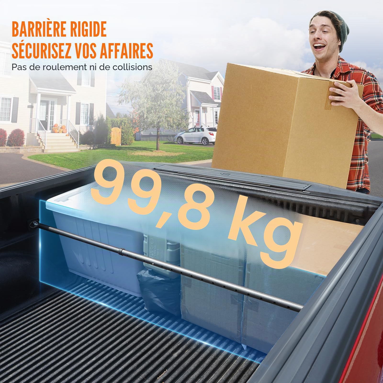 VEVOR Barre de Calage, Barre d'Arrimage à Cliquet Réglable de 101,6 à 185,4 cm, Barre Stabilisatrice de Chargement Robuste avec Capacité de 100 kg, pour Lit de Camion Fourgon, Remorque, Pickup