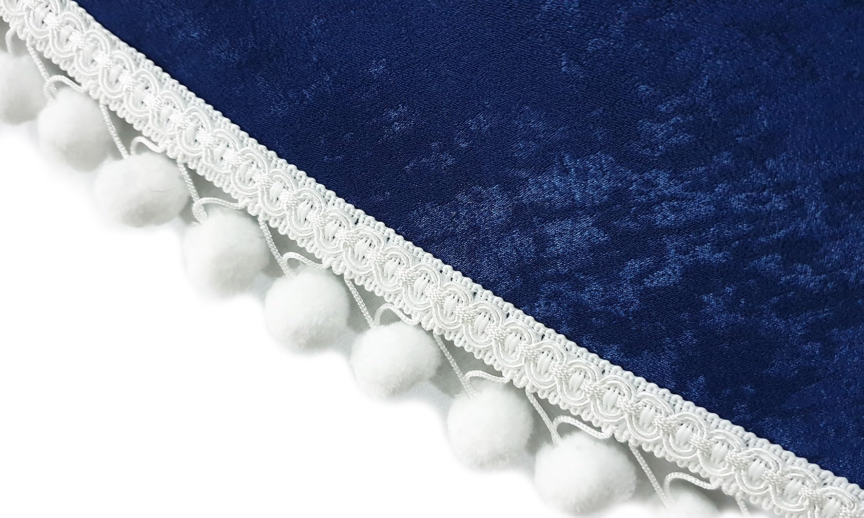 Set di 3 tende per camion in blu con pompon bianchi