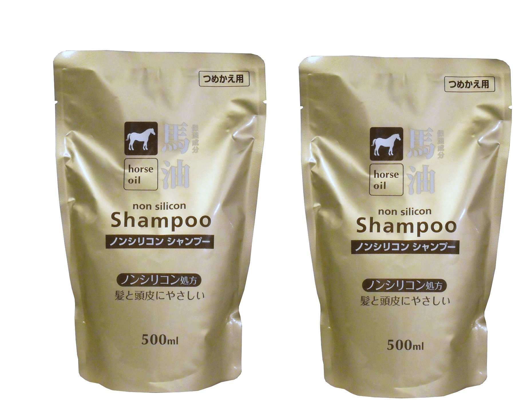 Horse Oil Non-Silicone Shampoo Refill, Set of 2 (16.9 fl oz (500 ml) each, Made in Japan