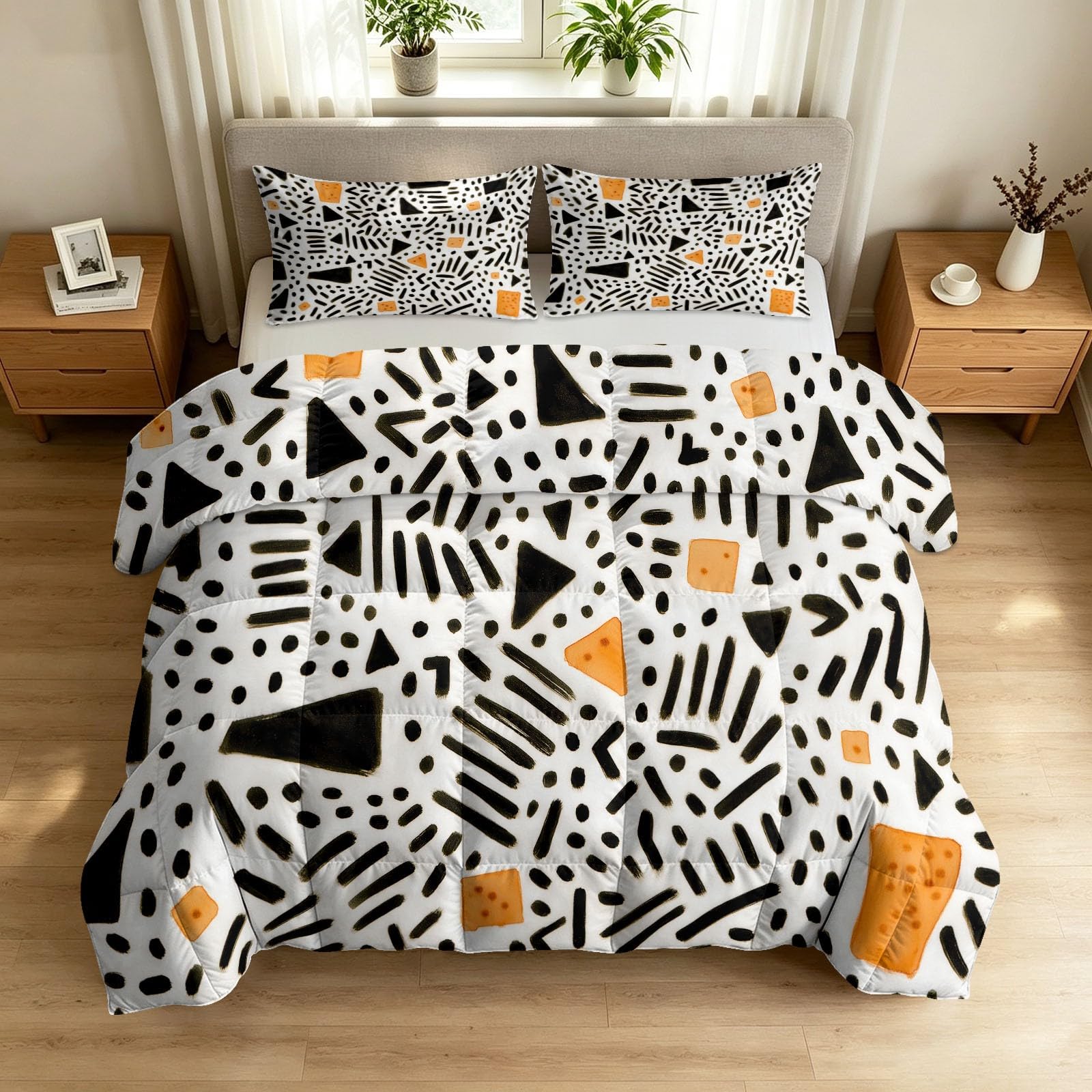 Générique Trapunta senza copripiumino Childlike Graffiti 200 x 200 cm Abstract Geometric Trapuntato Trapuntato Estivo con 2 Federe Cuscino Bianco Set da Letto Matrimoniale Reversibile Morbido Lavabile