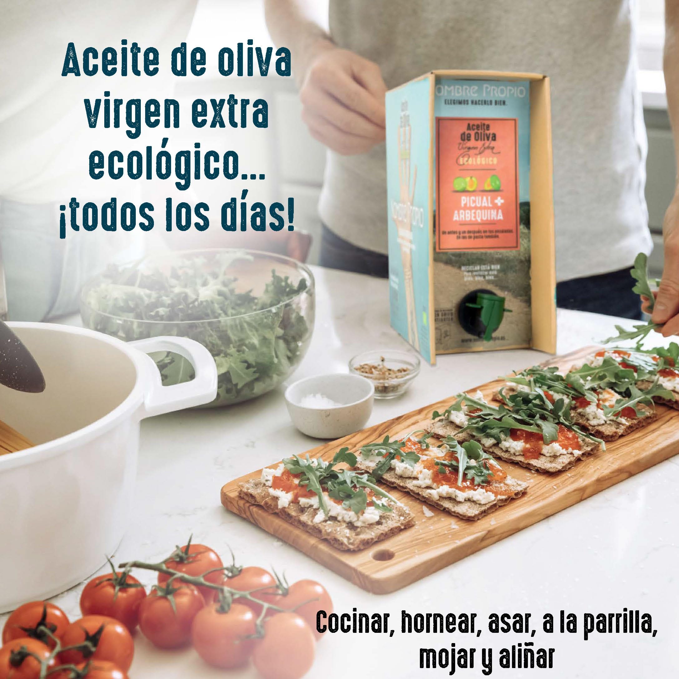 NOMBRE PROPIO Aceite de Oliva Virgen Extra Ecológico. 100% Español - Formato Bag in Box, 3L (Picual+ Arbequina). Rico en polifenoles. Certificación Europea. Aceite de oliva 3 litros. AOVE Arbequina.