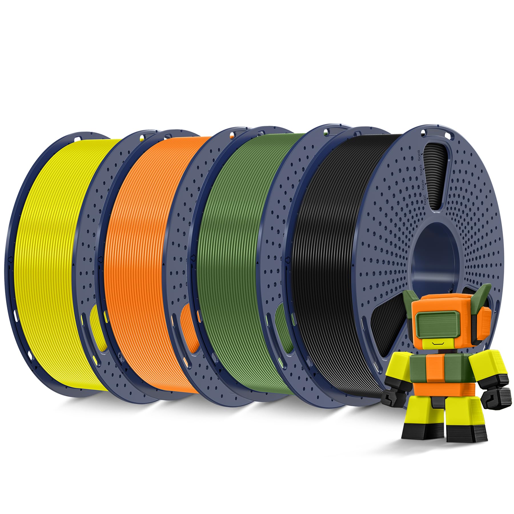 SUNLU Filamento PLA ad alta velocità da 4 kg da 1,75 mm, intervallo di stampa 30 mm/s - 600 mm/s, filamento stampante 3D da 4 kg, 1 kg per bobina, confezione da 4, 4 colori, nero, verde oliva
