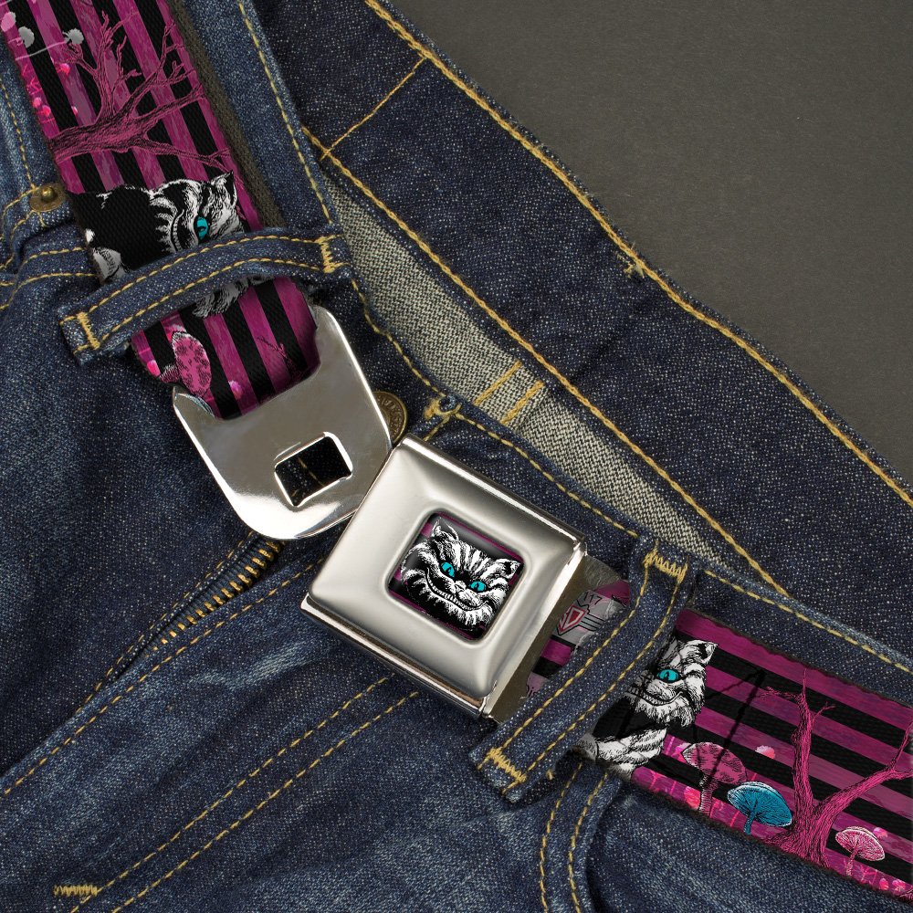 Buckle-Down Seatbelt Belt - Cheshire Cat Face/Poses Stripe Purple/Black/White - 1.0