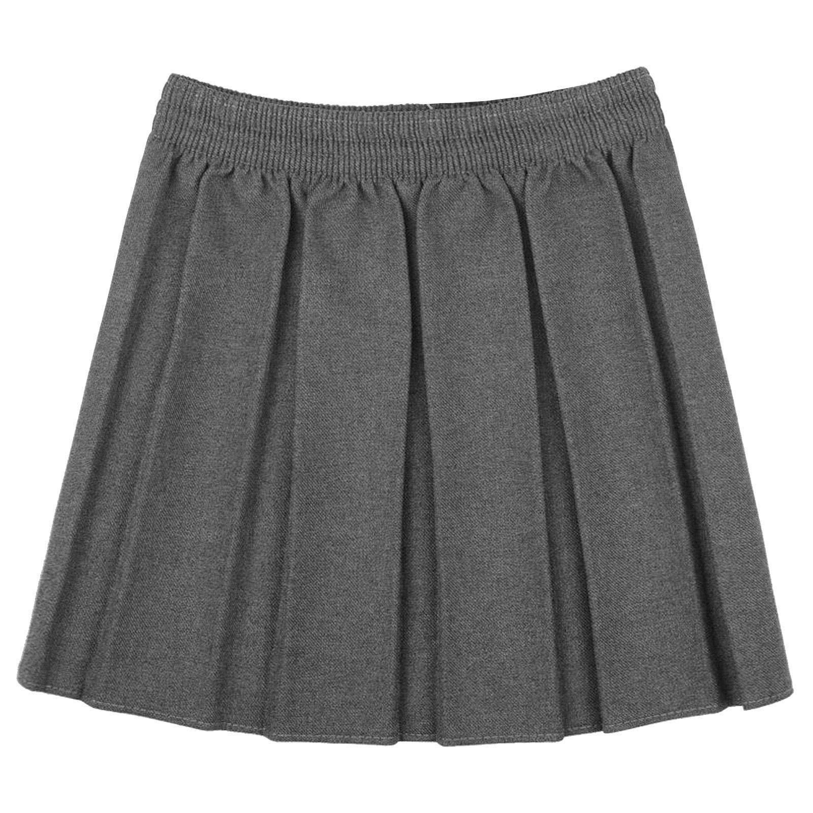 Hiffy Girls Kids School Uniform Box Pleated Elasticated Waist Skirt Age 2-13 Years (Grey, 13 Years)