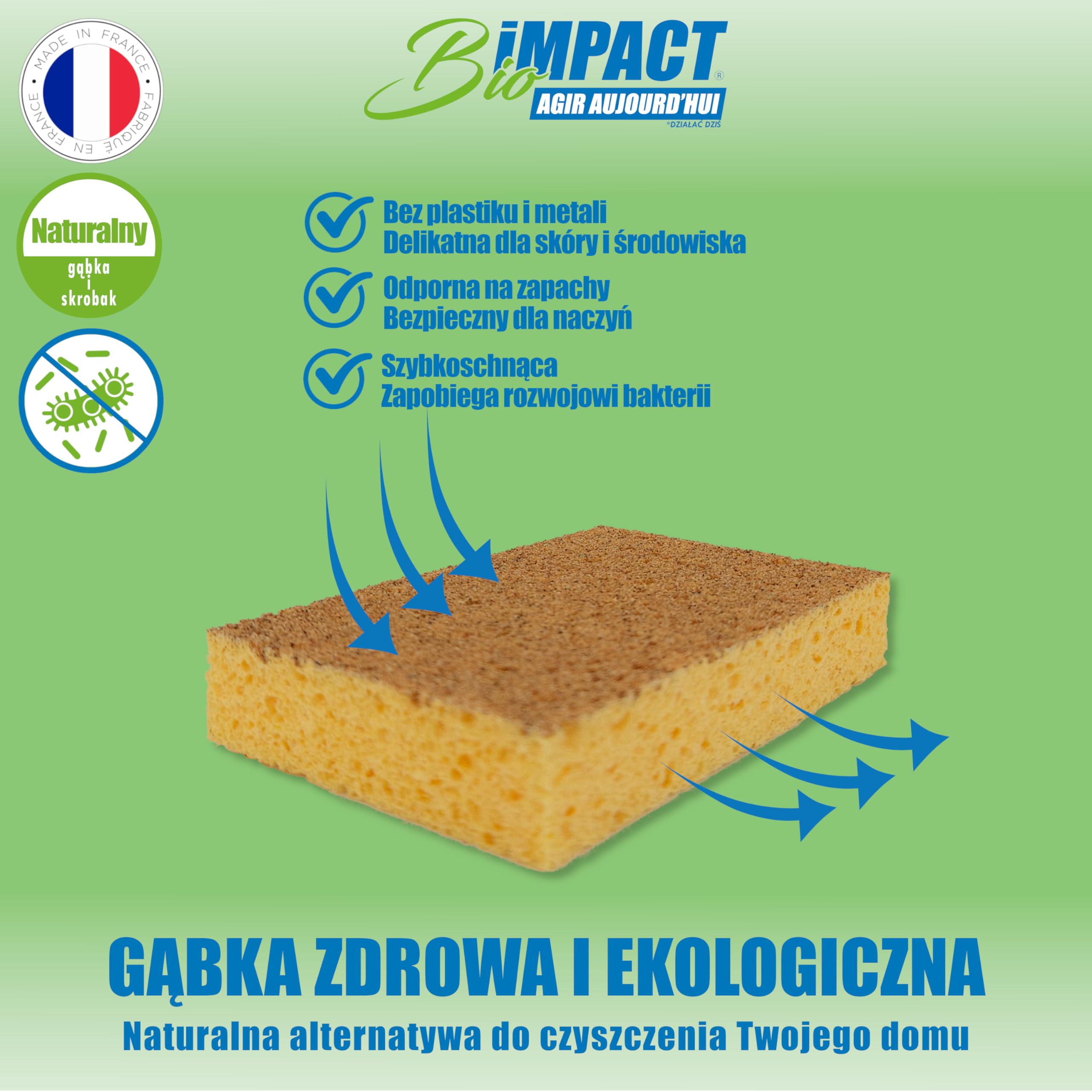 Gąbka do naczyń wielokrotnego użytku, zestaw 4, Naturalny, drapana bez zarysowań, wyprodukowana we Francji
