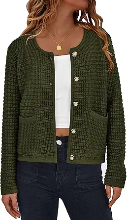 PRETTYGARDEN Women Knit Cardigan Sweaters Fall Fashion Long Sleeve Open Front Button Down Trendy Casual Jacket Winter Clothes