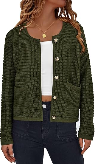 PRETTYGARDEN Women Knit Cardigan Sweaters Fall Fashion Long Sleeve Open Front Button Down Trendy Casual Jacket Winter Clothes