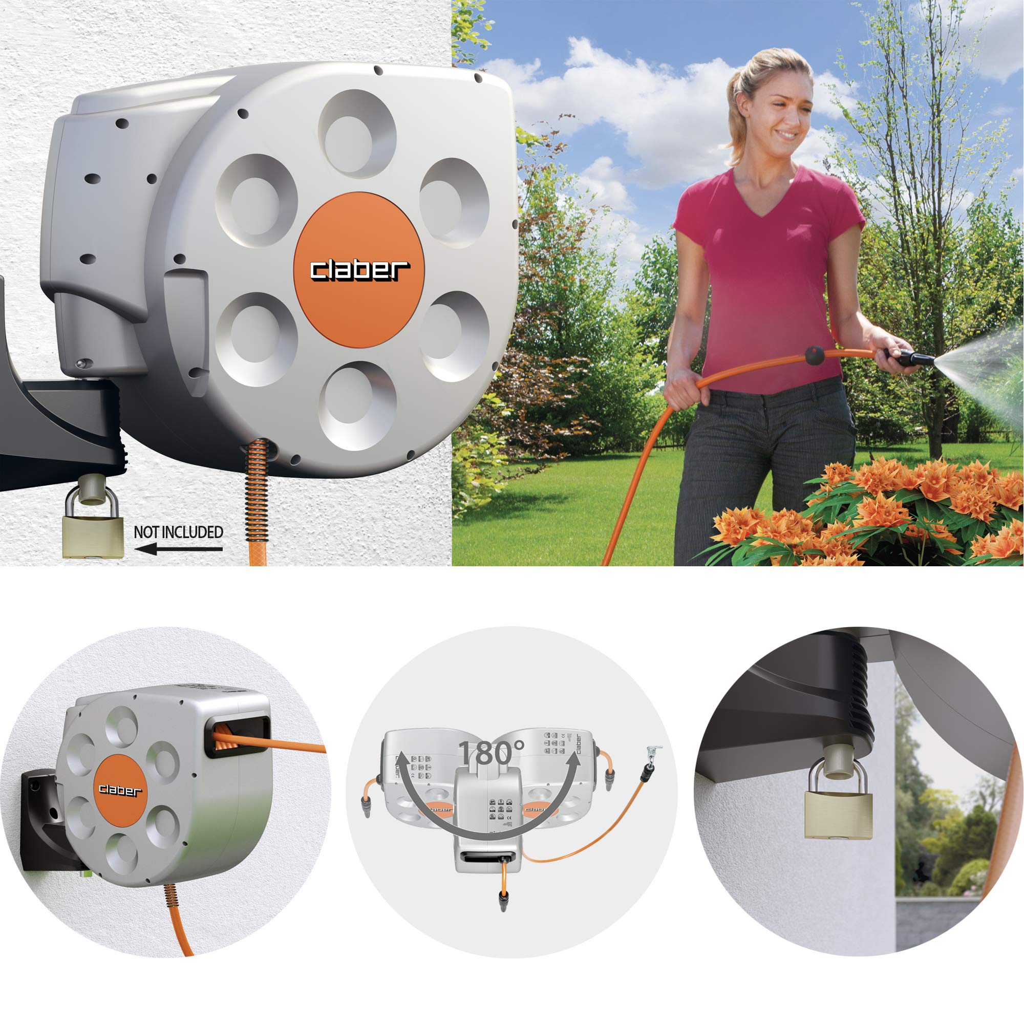 CLABER 8697 Rotoroll Evolution 30 m & 87243 BL. Pistola Precision 9561, Nero/Arancione, 150x45x210 cm