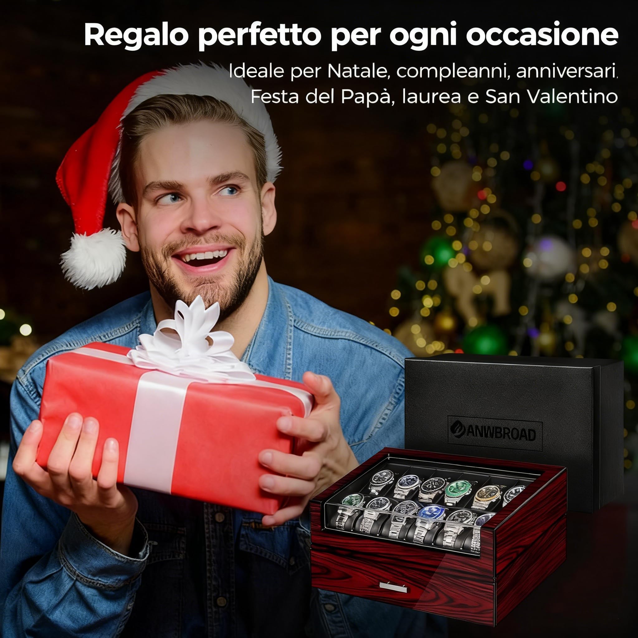 ANWBROAD Porta Orologi Uomo12 Scomparti Coperchio in Vetro Porta Orologi Uomo 2 Strati di Vernice Scatola Orologi Uomo Gioielli Scatola PU Similpelle Regali di Lusso JWB005Y