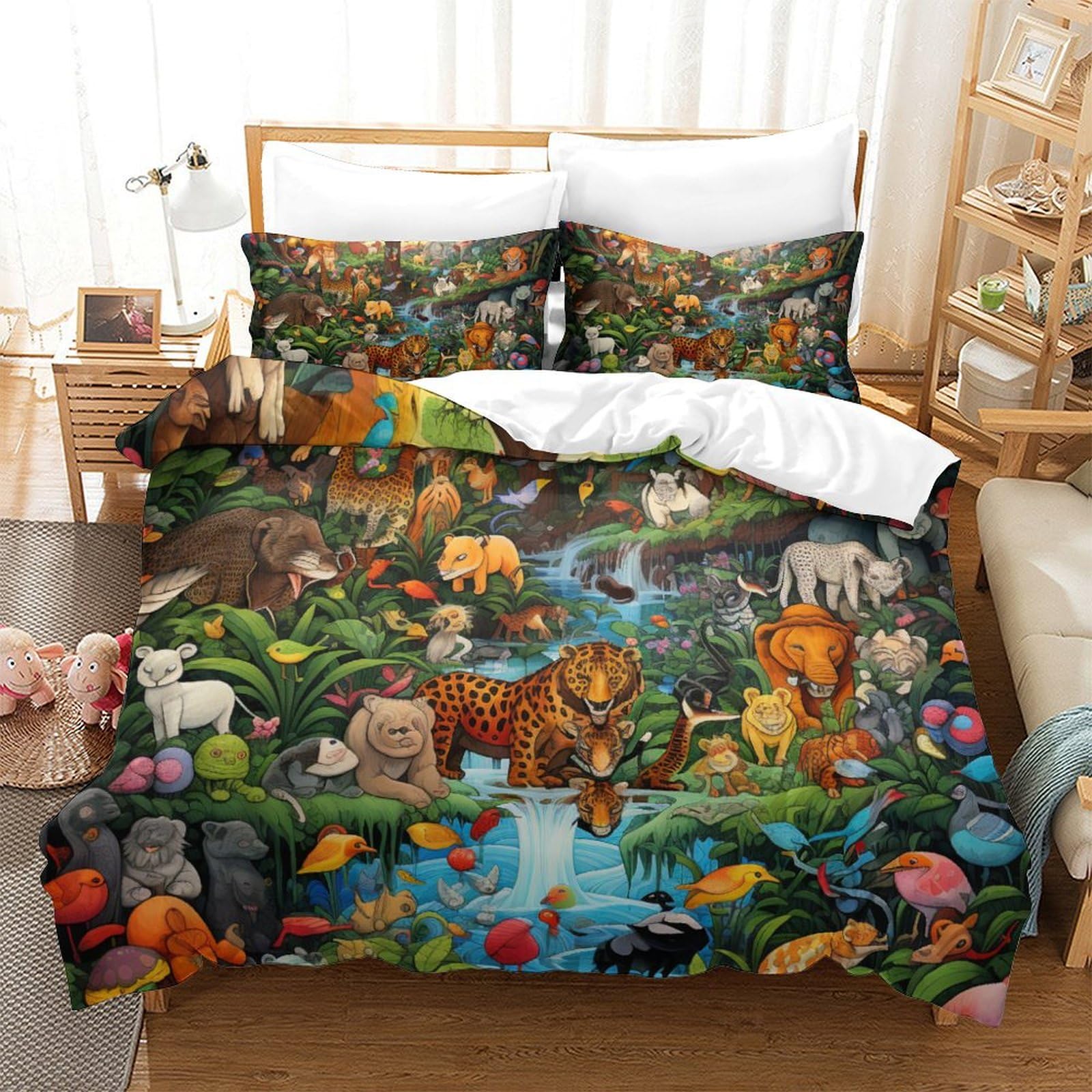 Housse de couette jungle tropicale 3D pour grand lit de chambre adulte