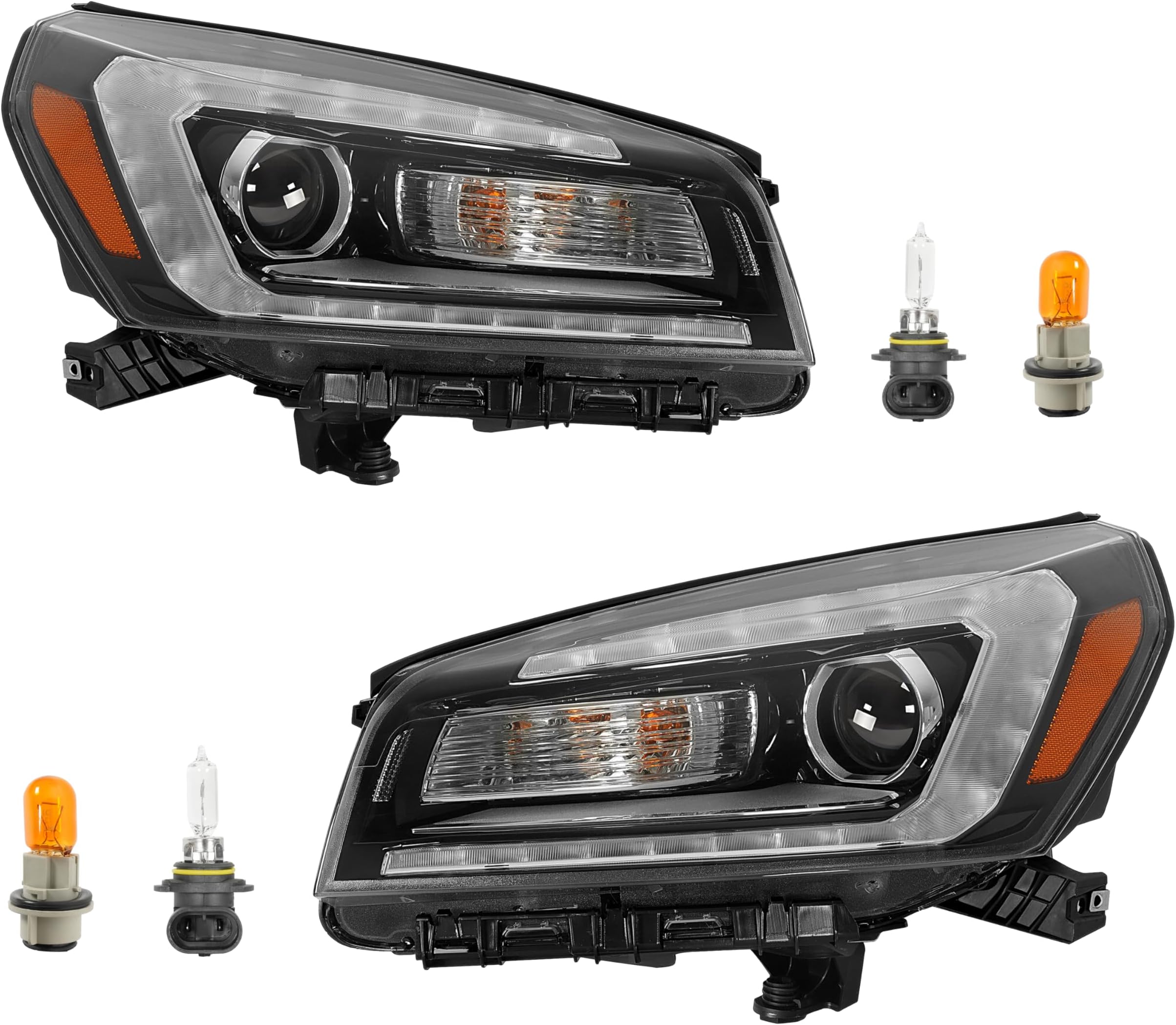 Projector Headlight w/LED Tube Compatible with 2013-2016 GMC Acadia & 2017 GMC Acadia Limited LED DRL Clear Lens+Black Housing LH & RH Replacement for GM2502376 GM2503376