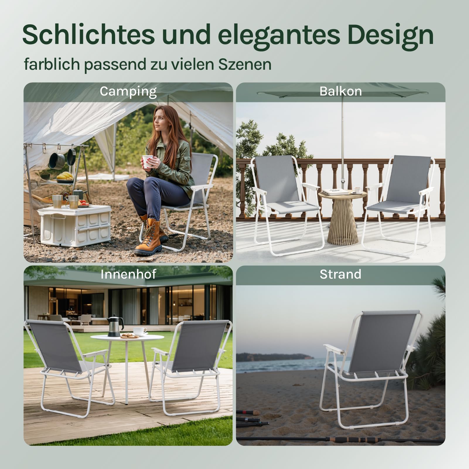 WOLTU Campingstuhl 2er Set Faltbar Leicht, Klappstuhl Camping belastbar bis 100 kg,Gartenstuhl klappbar Strandstuhl für Camping Balkon Garten