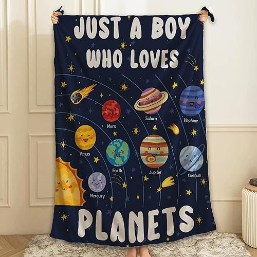 Miniatura 5 de ARTBLANKET Just A Boy Who Loves Planets - Manta espacial del sistema solar, forro polar, súper suave, divertida, manta de viaje para cama, sofá, 60
