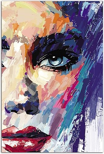 Miniatura 12 de Startonight Arte de pared de vidrio acrílico, retrato en azul y dorado metálico, obra de arte brillante de 24 x 36 pulgadas, decoración del hogar