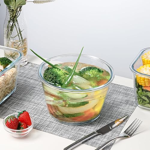 Miniatura 5 de NUTRIUPS Contenedores de almacenamiento de alimentos de vidrio de 2.1L con tapas, 7.6 × 5 pulgadas de profundidad redondos recipientes de