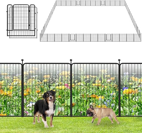 Miniatura 10 de Cerca decorativa de metal para jardín, 28 pies de largo x 32 pulgadas de alto, 12 paneles de alambre de hierro negro de alta calidad, barrera