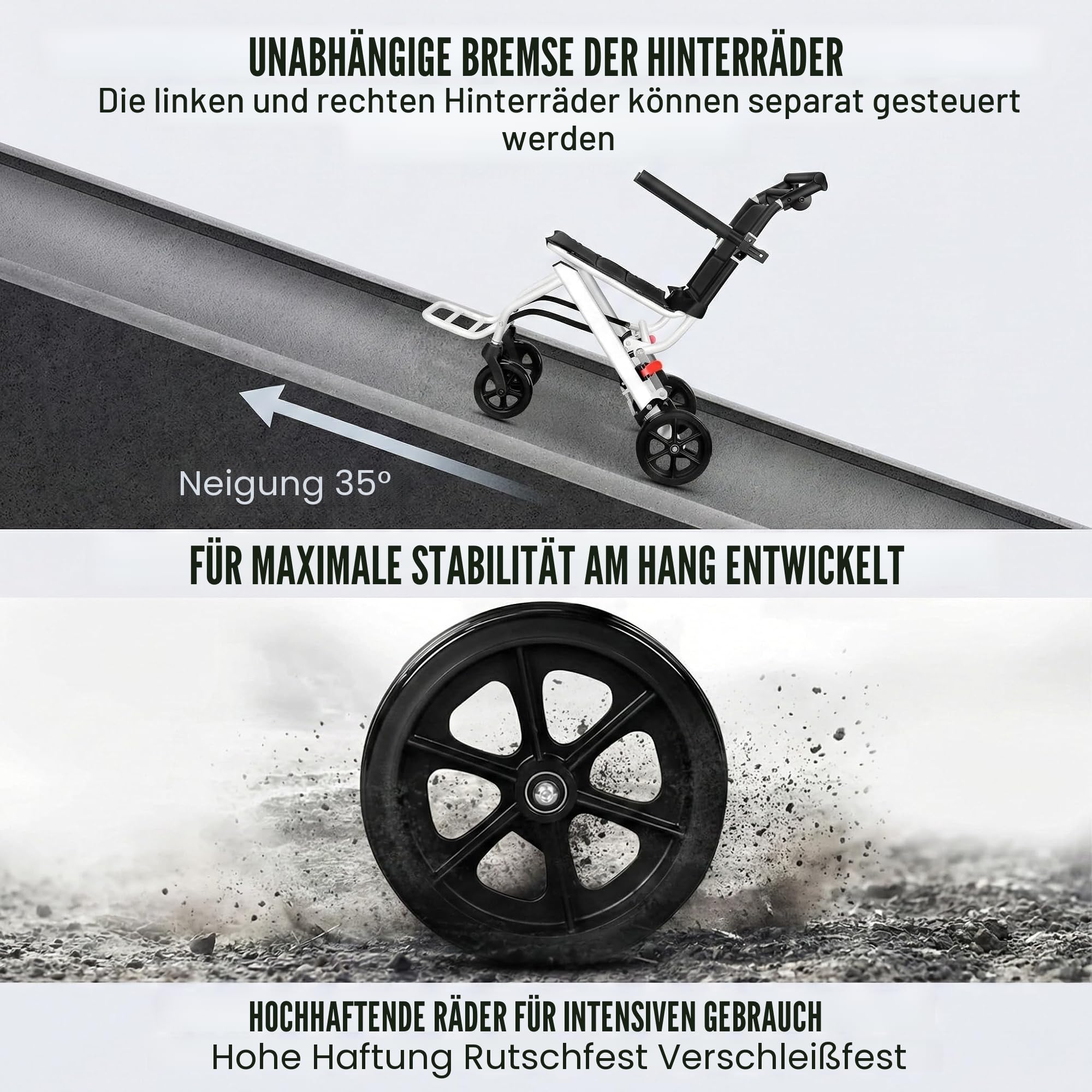 Ultraleichter faltbarer Reiserollstuhl mit Handbremse, leichter 8,2 kg Kohlenstoffstahlrahmen, 280° drehbare Räder, verstellbarer Sicherheitsgurt, tragbarer Outdoor-Rollstuhl für Reisen mit dem