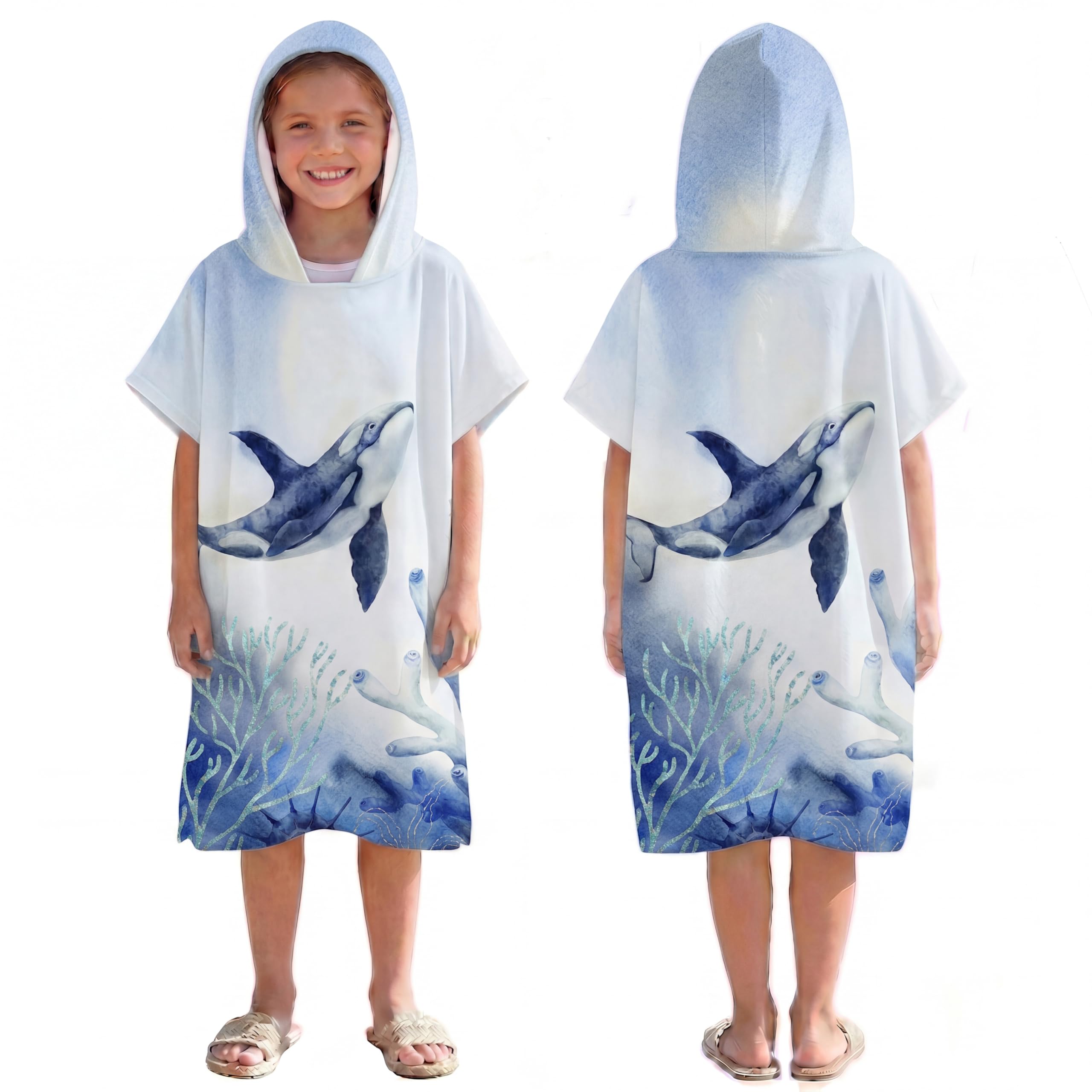 LOMTRATS Quick-drying Surf Poncho, Changing Towel, Bathrobe, Sports Towels for Swimmers,Hoodie for Kids,Swimming,Beach,Surfing,Diving,Bathing（Kid-M）