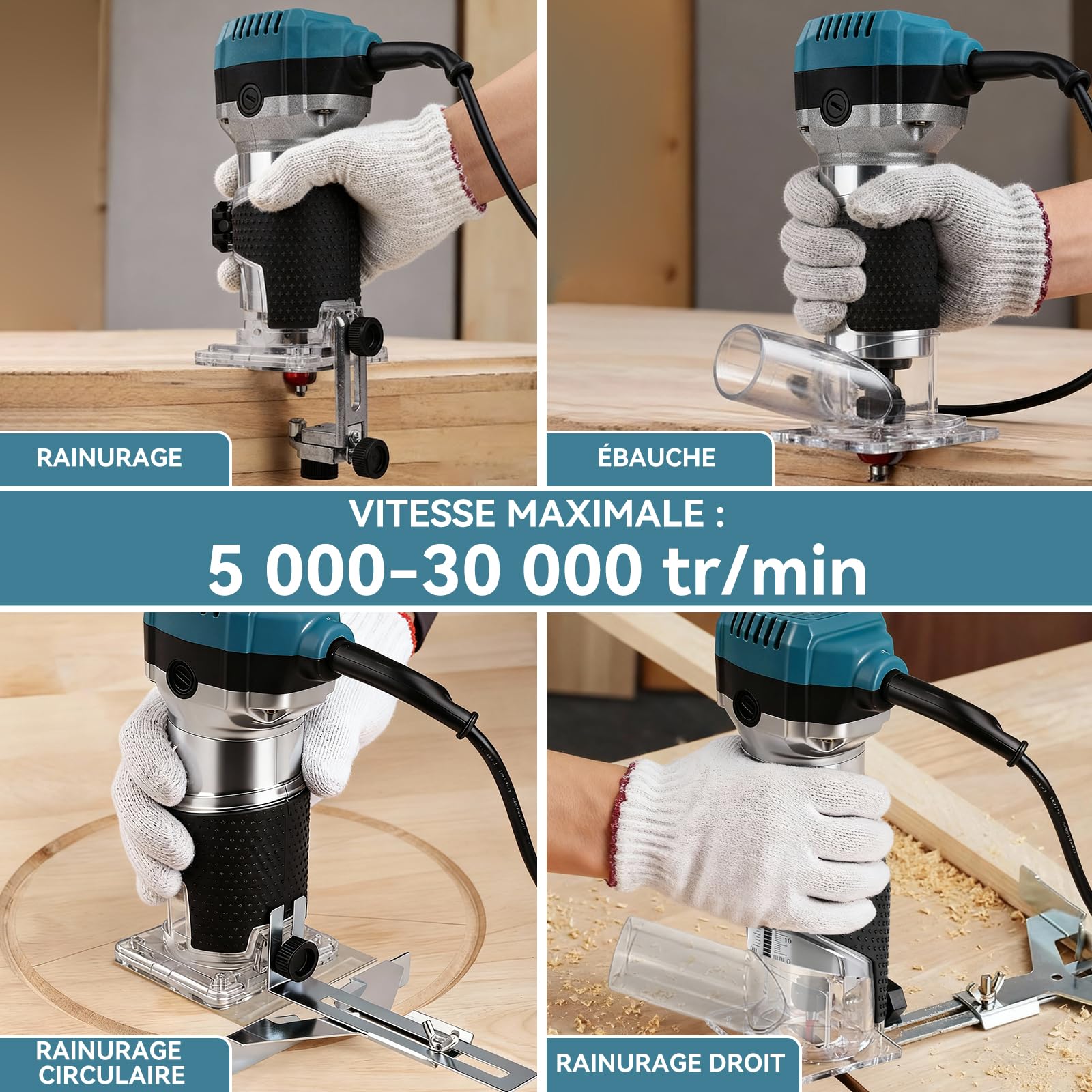 Defonceuse a Bois Affleureuse Électrique 1000W 30000RPM, Routeur à Bois Électrique, 6 Vitesses Variables, avec 15 Fraises à Défoncer Queue de 1/4" | Routeur à Bois Électrique, avec 15 Fraises à Défoncer Queue de 1/4", pour Sculpture, Gravure, Loisirs Créa