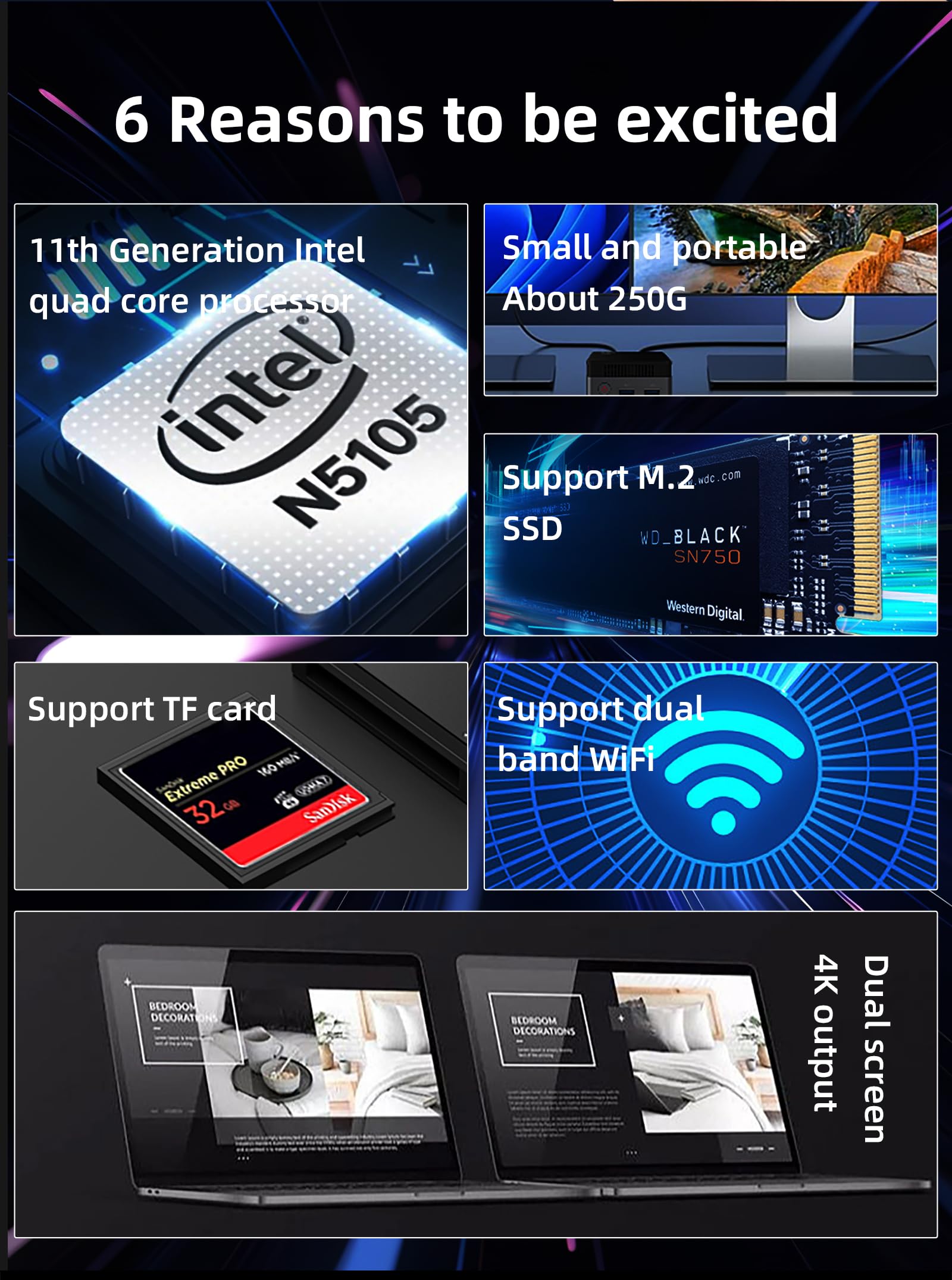 BY50M1 Windows 11 Pro Intel N5105 Mini PC, LPDDR4 8GB RAM 128GB mSATA SSD M.2 2242 Mini Desktop Computer, with Dual 4K HDMI Port, Dual WiFi5, 2.5GBE RJ45 Ethernet, BT4.2 & Cooling Fans