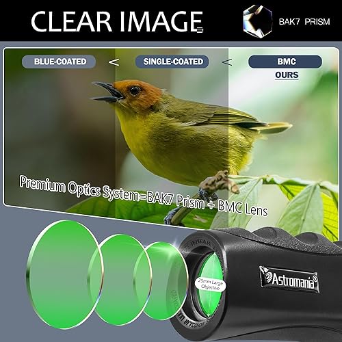 Miniatura 4 de Astromania Monocular compacto impermeable de 10 x 25 pulgadas para adultos y niños, observación de aves, teatro y conciertos, juegos de caza y