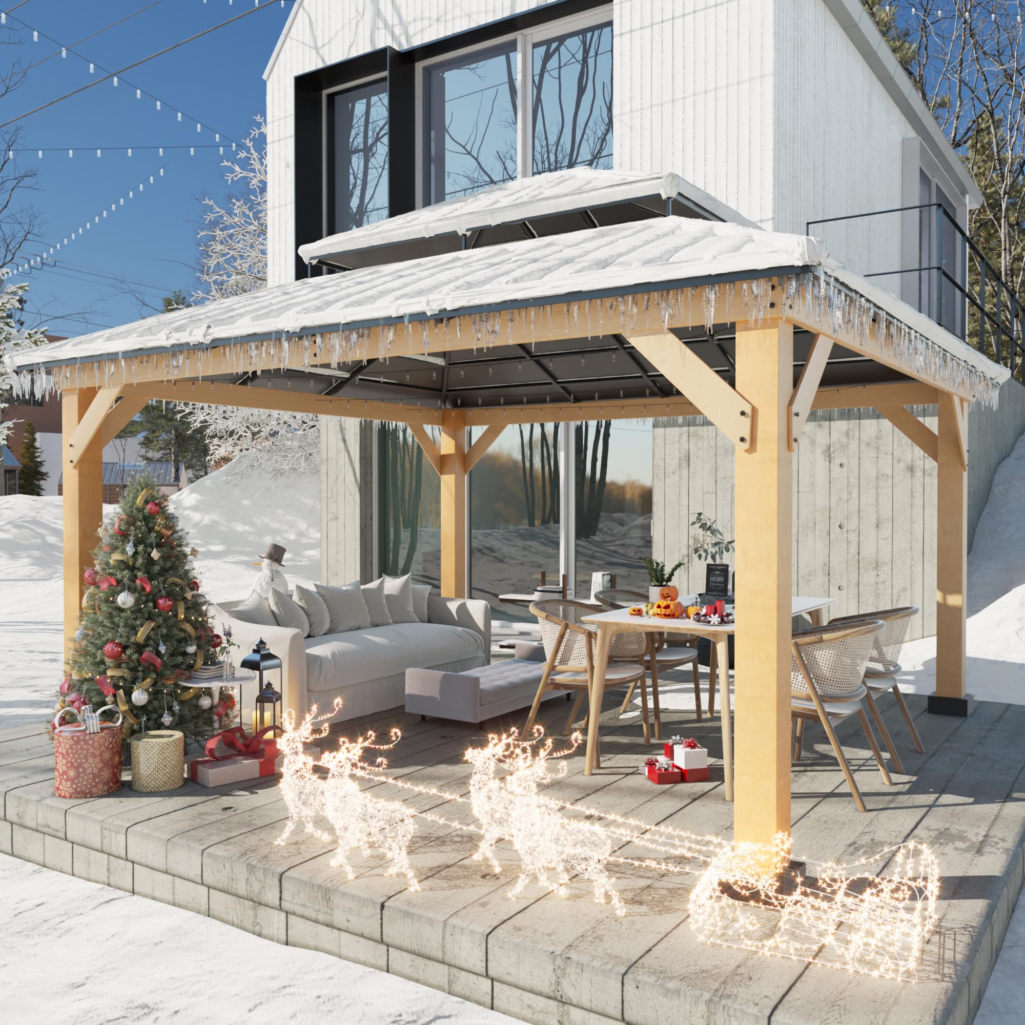 Joyside Wood Gazebo with Mosquito Netting 13 x 11 ft. Wood Patio Gazebo