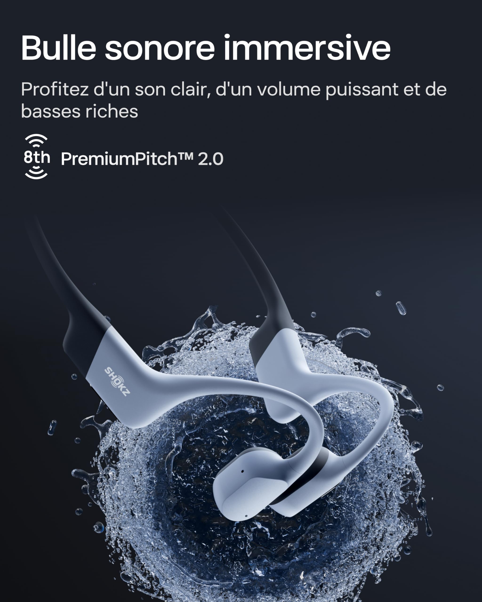 SHOKZ OpenSwim Pro Casque à conduction osseuse, écouteurs sans fil à oreilles libres, IP68, Bluetooth 5.4, stockage MP3 32 Go, micros à annulation de bruit, 9 h d'autonomie pour courir et nager - Gris