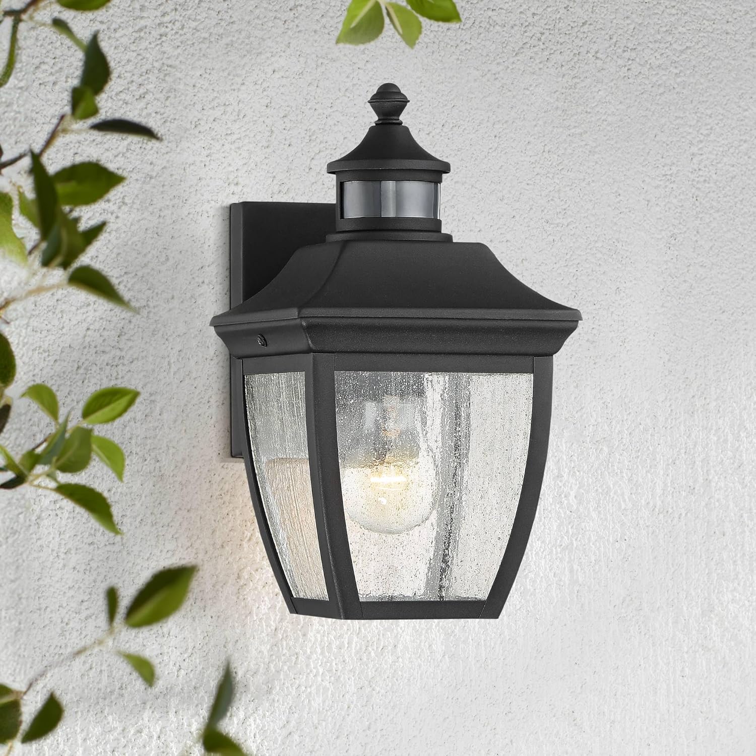 John Timberland Beaufort Outdoor Wall Light Fixture Black 12" Clear Seedy Glass Motion Security Sensor Dusk to Dawn for Exterior House Porch Patio Outside Deck Garage Yard Front Door Home