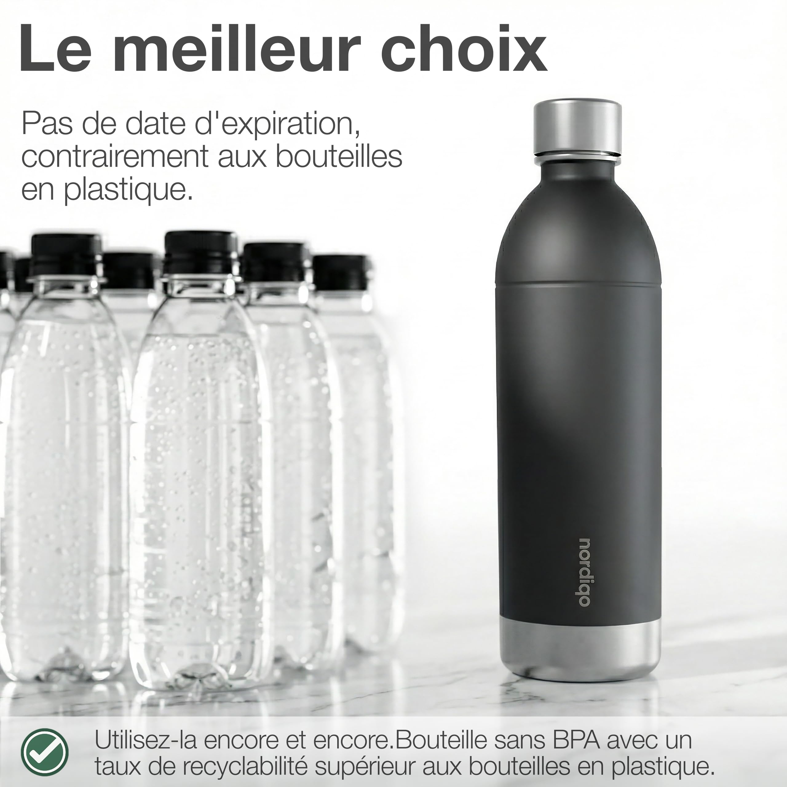 1300ml Bouteille en Acier Inoxydable pour Aarke Carbonator 3 & SMEG (Non Pro) - Étanche, Sans Plastique - Sans Date Limite, Lignes de Remplissage Intérieur & Extérieur - 2 x Noir Mat