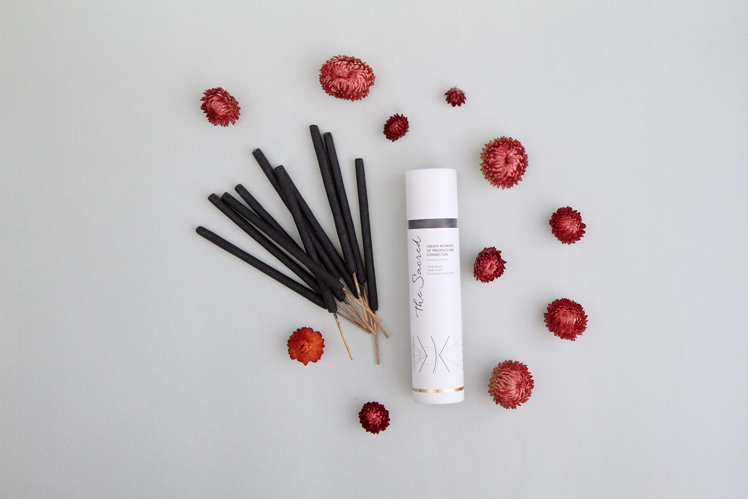 Sacred Flowers Incense - 10 Premium Long Burn | Chemical/Toxin Free | Thick Hand-Rolled Incense Sticks. 100% Organic & Natural Ingredients. Made in Bali by Artisan Incense Makers.