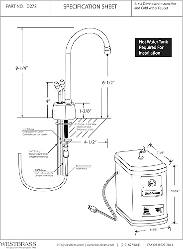 Miniatura 2 de Westbrass D272H-12 Develosah - Dispensador de agua caliente y fría de 2 manijas de 9 pulgadas con tanque de calentamiento instantáneo, 1 paquete,