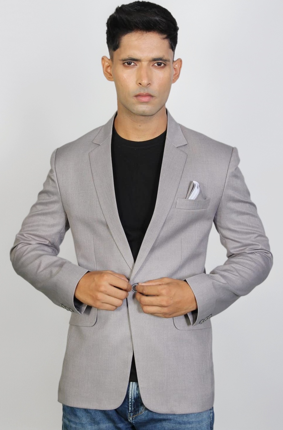 Mens Slim Fit Breasted Solid Blazer (38) Grey