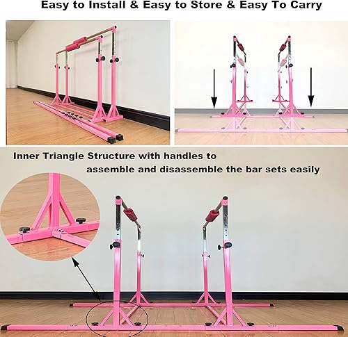 Miniatura 20 de MARFULA Barras horizontales dobles de gimnasia, barras paralelas de 3 juegos, barras desiguales de entrenamiento de gimnasia con brazos reguladores