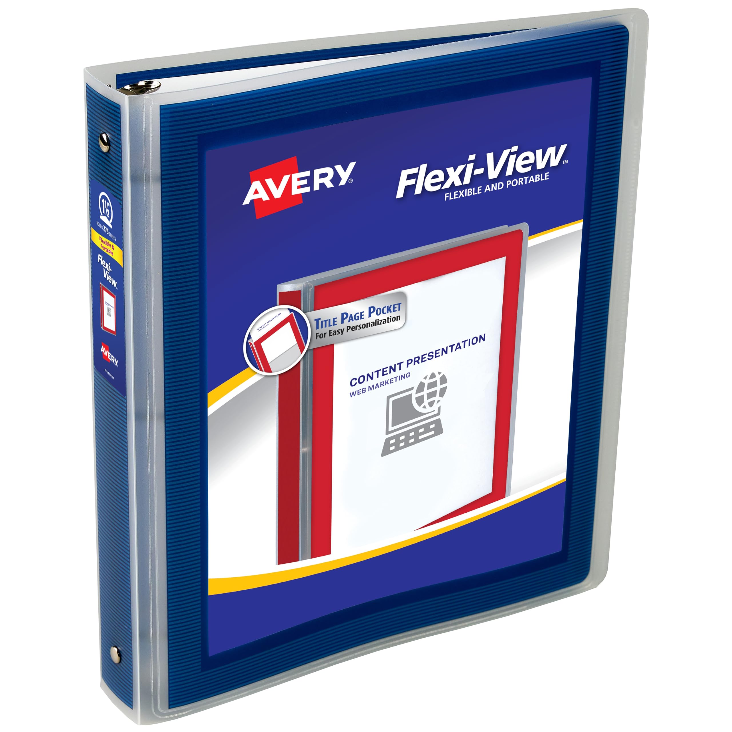 Avery Flexi-View 3 Ring Binder, 1.5 Inch Round Rings, 1 Navy Blue Binder (17638)