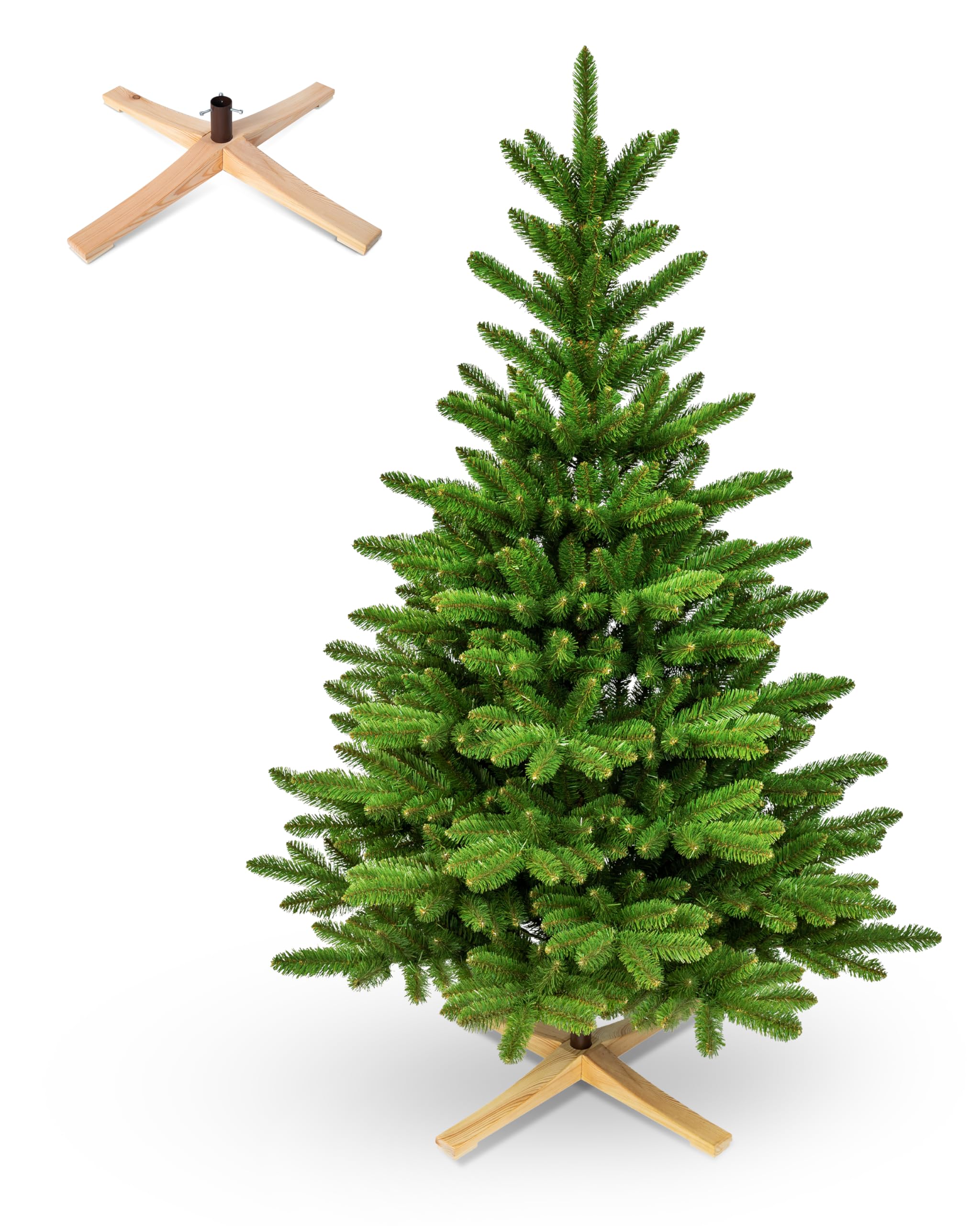 Künstlicher Weihnachtsbaum 180cm Nordmanntanne I Tannenbaum Künstlich inkl. Holzständer I Hochwertige Äste aus PVC I Dichte Nadeln I Hergestellt in der EU