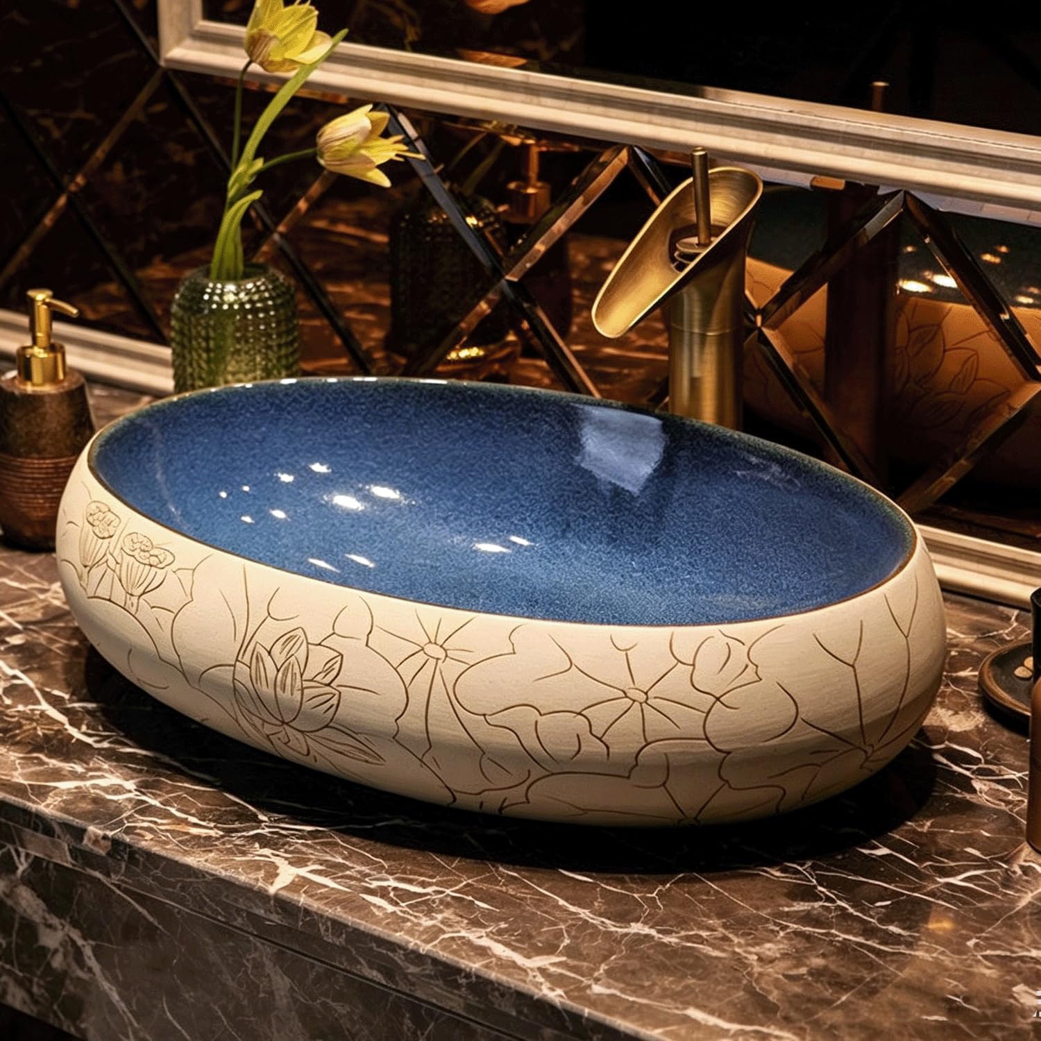 QjxSXLFSX Bathroom Vessel Sink, Ceramic Vessel Sink,making it easy to clean,and the edges are rounded,for Bathrooms and Homes .,D,60×40×15cm